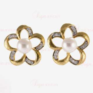 SEIDENGANG Estate Gold Diamond Pearl Necklace Earrings  