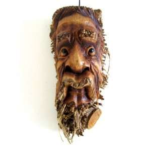  African Bamboo Root Wall Mask, Wise Man   Love and Fortune 