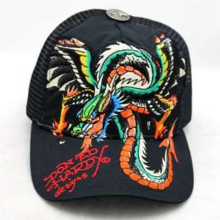   Brand New Ed Hardy Winged Dragon Black Unisex Trucker Hat Cap  