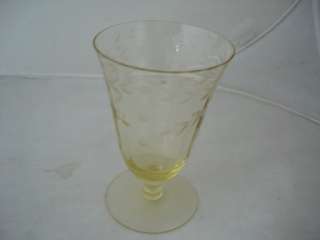 yellow depression etched wine glass  