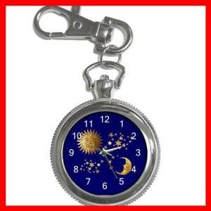 Celestial Sun Moon Star Silvertone Key Chain Watch  
