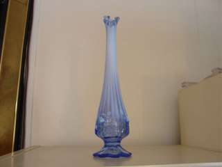 Fenton Blue Bud Vase Marked Tall Drip Design Vintage  