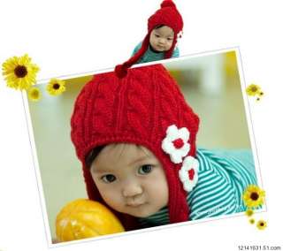 NEW Baby girl crochet knitting flower earmuffs beanie hat beret hat 