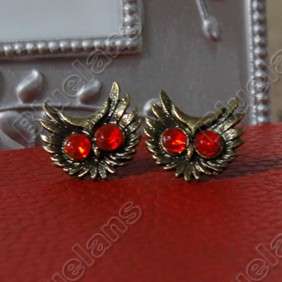   Vintage Smart Owl with Flash Drill Big Eyes Cute Earrings 5193 Red