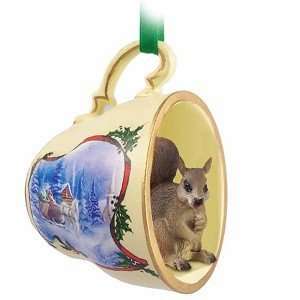  Red Squirrel Sleigh Ride Tea Cup Christmas Ornament