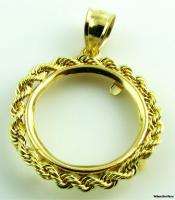 COIN HOLDER PENDANT   Estate 14k Yellow Gold 18.5mm Coin Rope Etched 