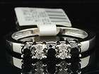   White Gold 5 Stone Black Diamond Engagement Ring Bridal Set Band .59c
