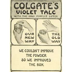 1905 Ad Colgate Violet Talcum Powder Sifter Canister Bath 