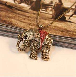 Classical sculptured elephant long diamond necklace  