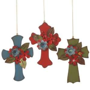 Pack of 6 Western Inspired Cross Christmas Ornaments with 