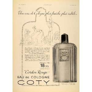  1934 French Ad Coty Cordon Rouge Eau de Cologne Bottle 