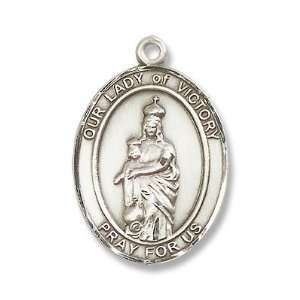  Sterling Silver Our Lady of Victory Medal Pendant with 24 