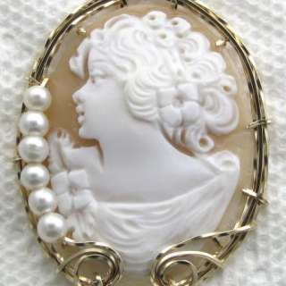 Enormous Italian Hand Carved Shell Cameo Pendant 14K Rolled Gold 