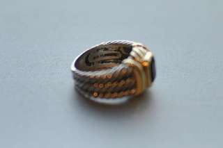David Yurman Sterling Silver 18kt Gold Cable Garnet Ring Sz 6  