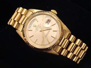 MENS ROLEX 18K GOLD DAY DATE PRESIDENT W/ SILVER DIAL  