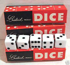 Crisloid 5 White 1/2 Bakelite Dice Old Store Stock  