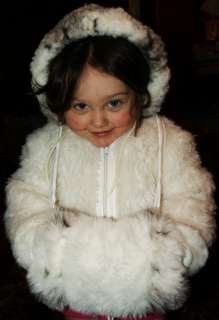   Girl Hoodie Child Jacket White Fuzzy Fur Winter Dress COAT & MUFF Lot