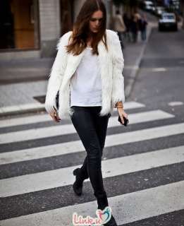 Trendy Ivory Off White Faux Fur Long Hair Winter Coat Jacket AU Size 