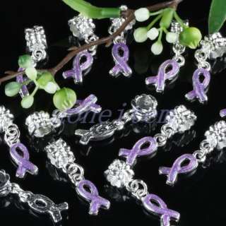 Enamel Purple RIBBON AWARENESS Dangle Charm Beads 20PCS  