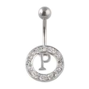   Silver Letter P Initial Belly Ring with Clear CZ Stones Jewelry