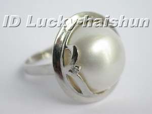 natural white South Sea Mabe Pearls Rings #8  