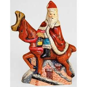  St. Nicholas on a Reindeer Chalkware Figure