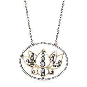  Sara Weinstock French Lace Black and Gold Lotus Pendant 
