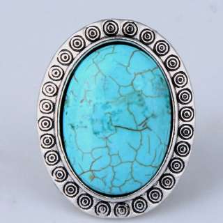 vintage tibetan silver oval turquoise carving circle finger ring 