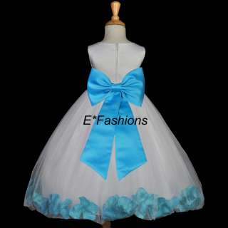 WHITE TURQUOISE BLUE FLOWER GIRL DRESS 12M 2 4 6 8 9 10  