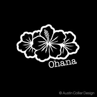 ohana w hibiscus group white vinyl decal