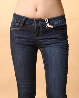 Women Ladies Premium Dark Washed Whiskered Skinny Jeans Low Rise 