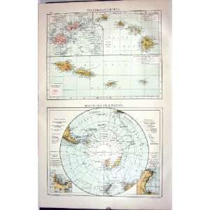  Antique Map C1893 South Polar Regions Polynesia Samoa 