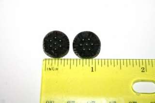 PAIR VINTAGE MOURNING JET BLACK BUTTONS OLD GLASS VICTORIAN  
