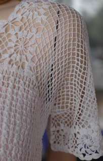   Most Comfortable Hand Crochet Dress in White, 100% Rami, Medium