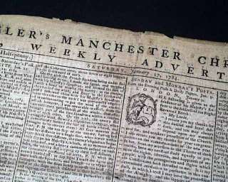 Rare MANCHESTER England 18th Century 1784 Old Newspaper  