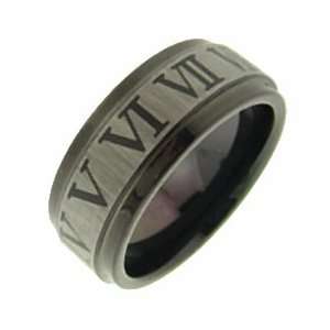  9MM Black Roman Numeral Tungsten Carbide Band size 5 