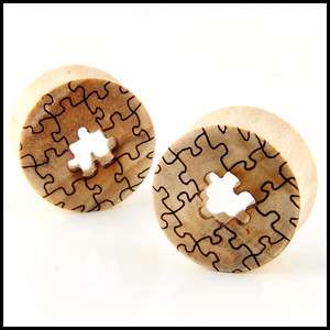 Missing Piece Puzzle Double Flare Carved Organic Crocodile Wood Ear 