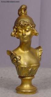 Art Nouveau Gilt Bronze Female Bust Signed A. Caron  