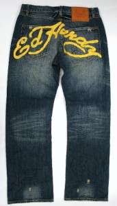 Ed Hardy Jeans Grindhouse Yellow Signature 33X32  