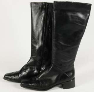   Black Leather Square Toed Stacked Heel Knee High Boots Size 9B  