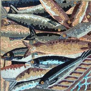    Sea Fish Swarm Marble Mosaic Art Pool Wall Tile