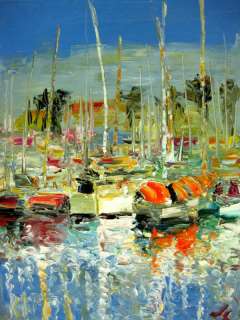 Original Oil Painting Fishing Boats 16 Julia Lu  
