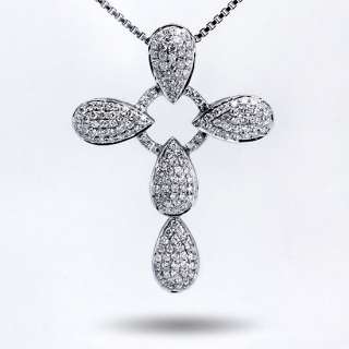 Real Authentic 18K Solid White Gold Prong Diamond Cross Shaped Pendant 