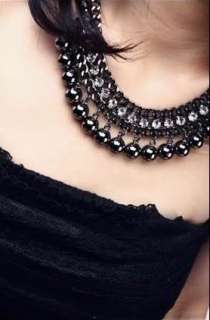   Womens Elegant Black Beads Alloy Rhinestone Pendant Necklace A76