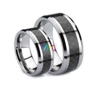 8MM Tungsten Carbide Carbon Fiber Mens Band Ring Black  