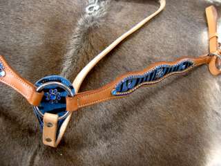Hair on western Saddle Breast Collar Tack Blue Bling  