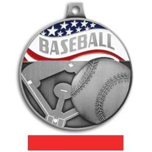 Awards 2.25 Americana Custom Baseball Medals SILVER MEDAL/RED RIBBON 2 
