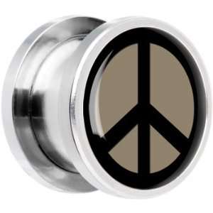  16mm Steel Peace Sign Screw Fit Plug Jewelry