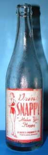 SNAPPY 12oz Girl Picture ACL Soda Bottle 1939 Portland Extremely Rare 