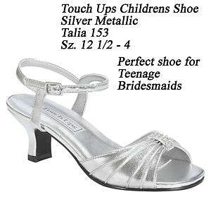 Bridal Silver Bridesmaids Teens Flower Girl Party Dance Sandals Shoes 